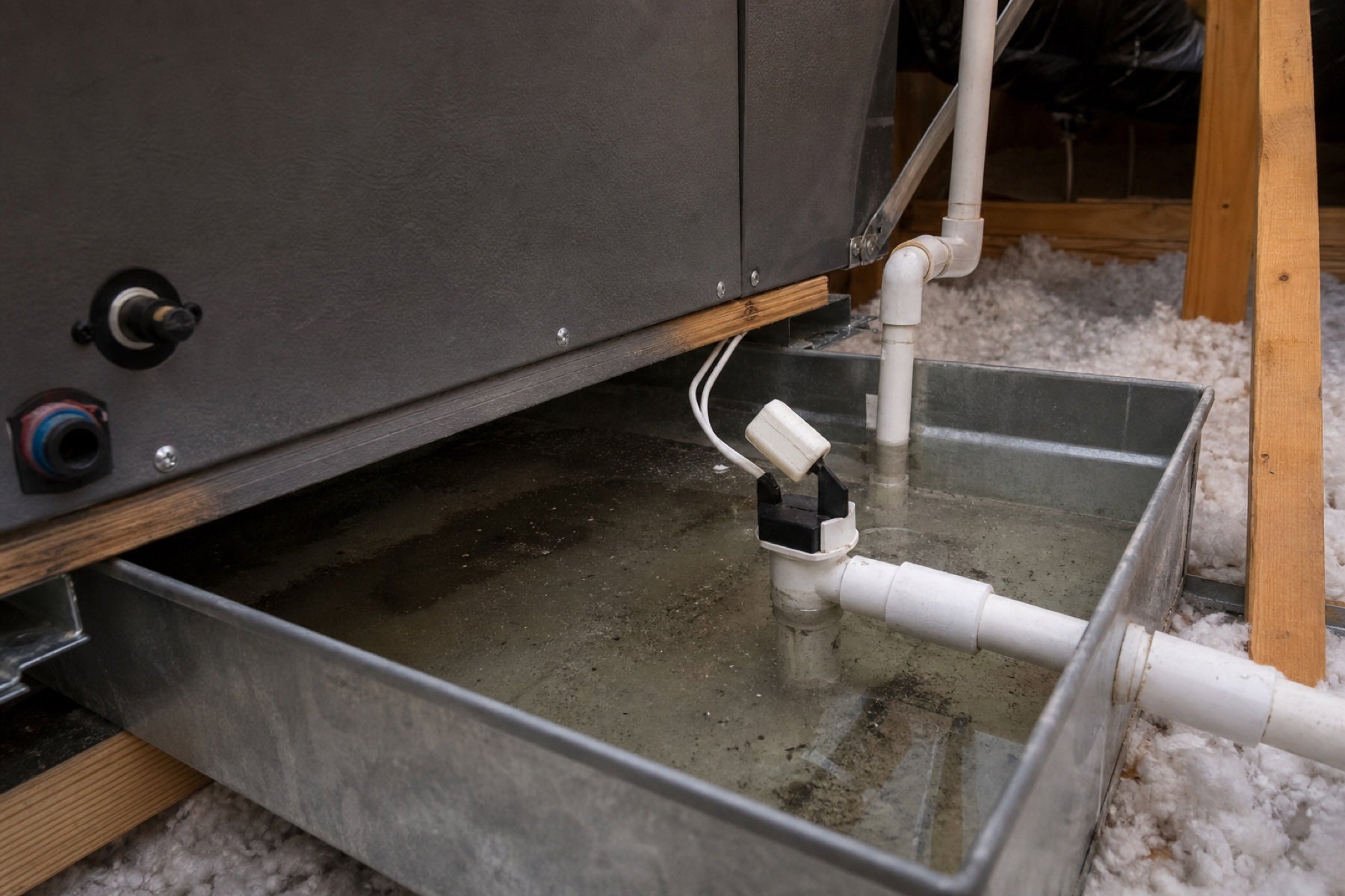 Standing condensate water around an activated A/C float safety switch