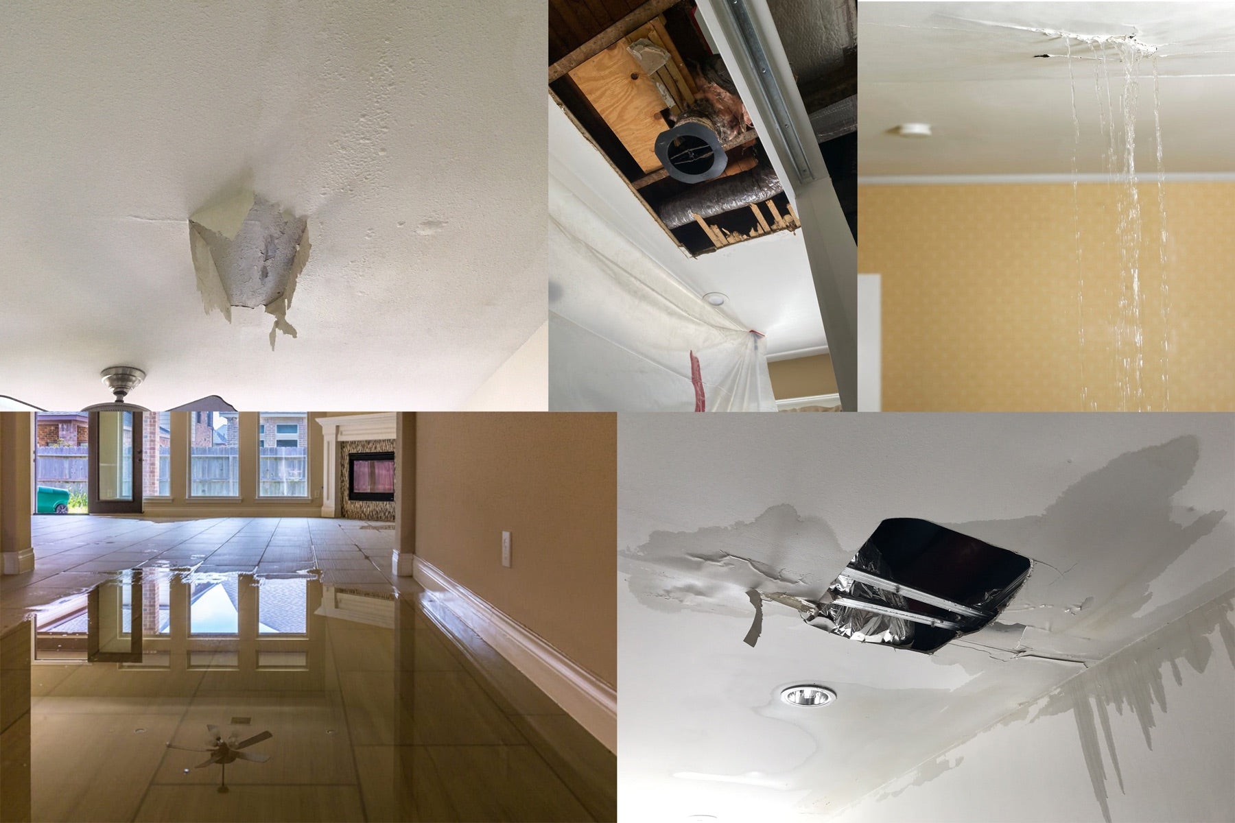 Ceiling and floor damage caused by an A/C condensate drainage problem