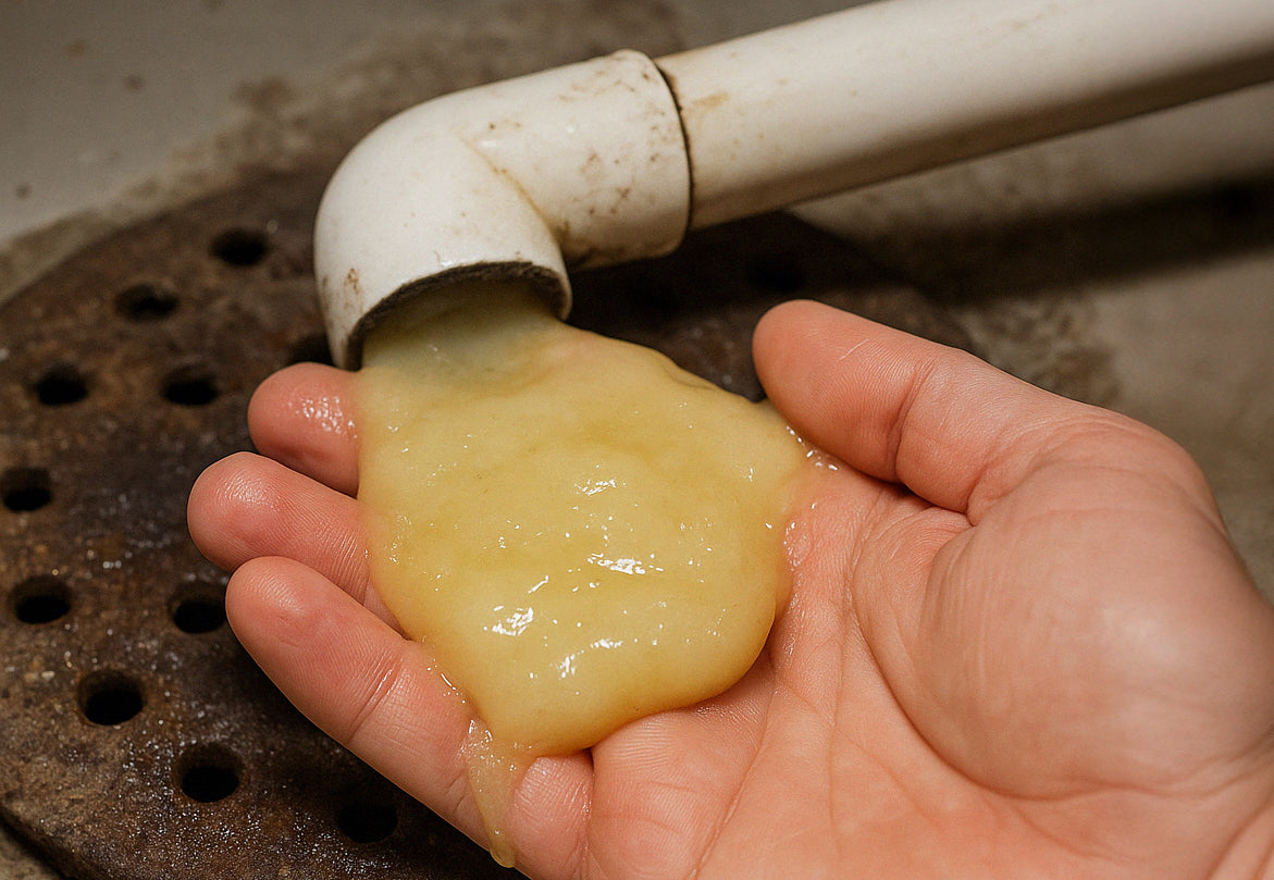 Real biological buildup removed from a residential A/C condensate drain line