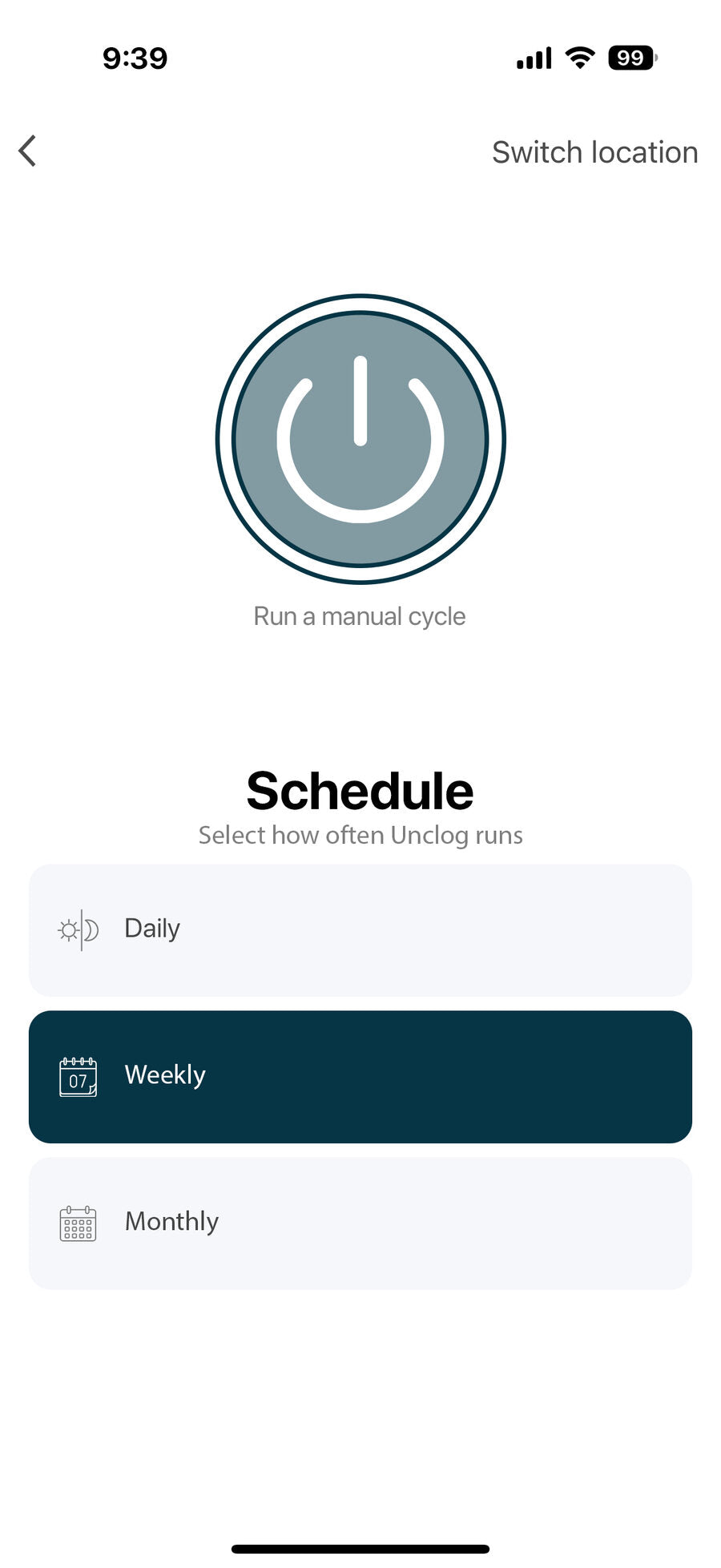 Unclog app interface for monitoring and scheduling drain care