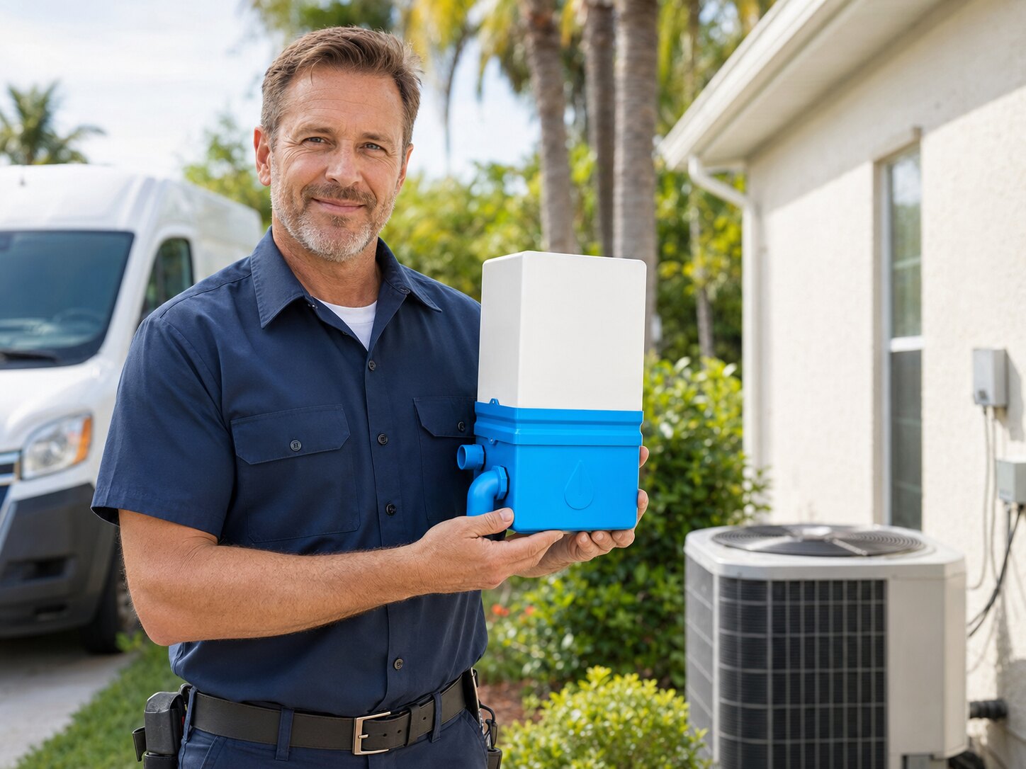 A/C professional holding the final production Unclog drain-line cleaner