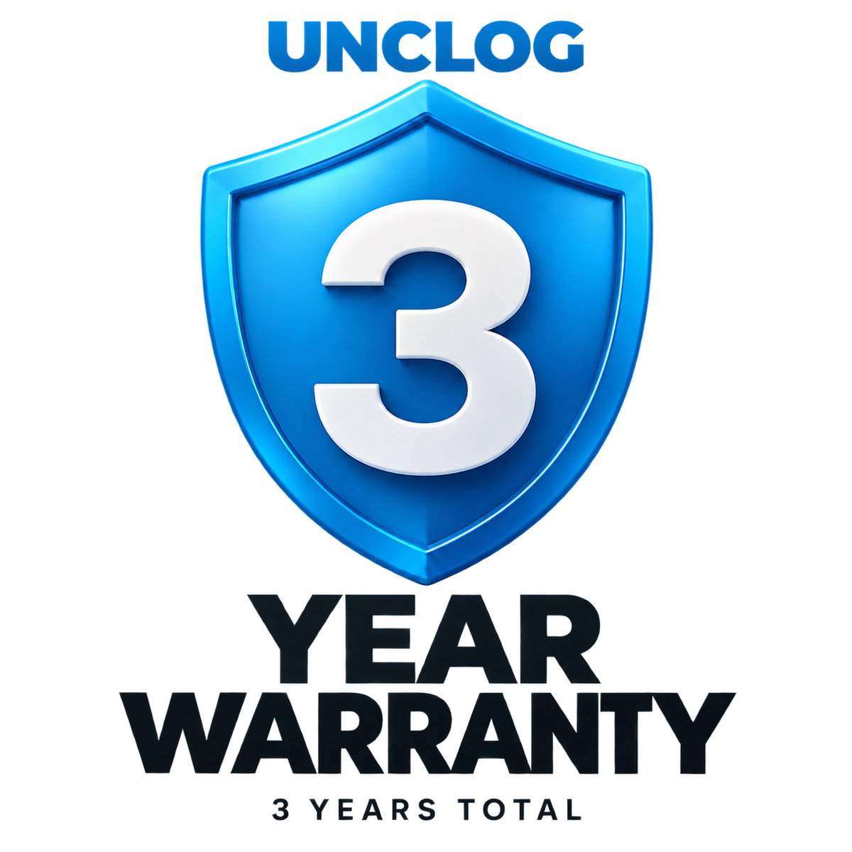 Unclog 3-year warranty — 3 years total