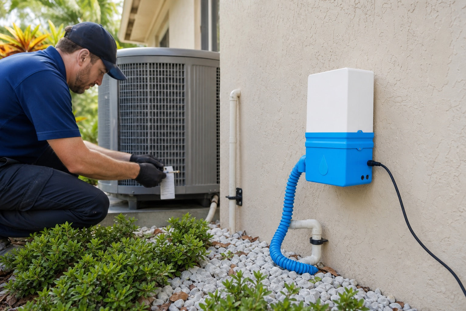 Production Unclog installed after an HVAC technician cleared and verified a residential condensate drain