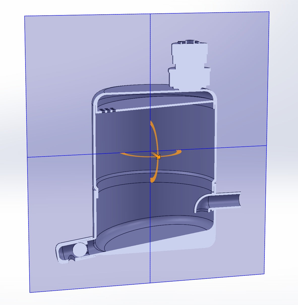 CAD cutaway of an early motor and chamber configuration for Unclog